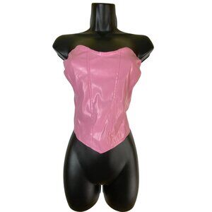 Sexy Pink Corset Top XL 44/12 Bustier Barbie Doll Vegan Leather Stripper Y2K Hot